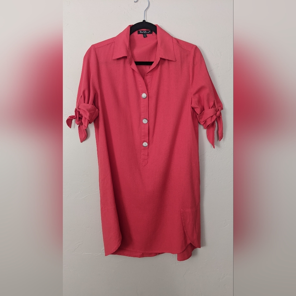 Velvet Heart Linen Shirt Dress Size Small Coral Short Sleeve
